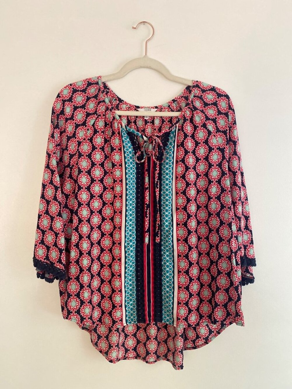 Crown & Ivy Petite Preppy Boho Tunic Top With Geometric Print Size PXL